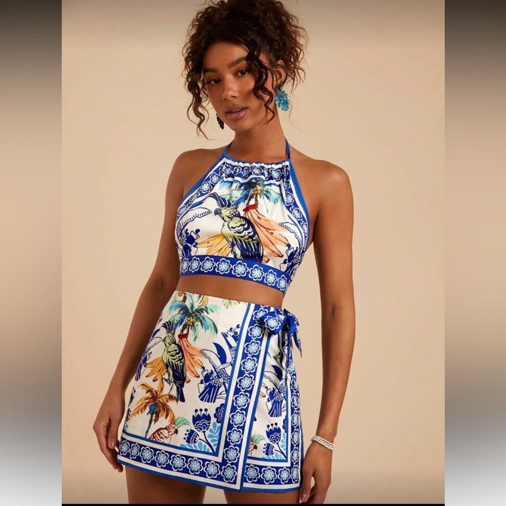 Tropical Set with Halter Tie Top & Wrap Tie Skirt/Skort
